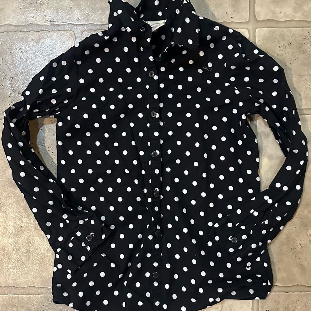 Faded Glory Black and White Polka Dot Shirt